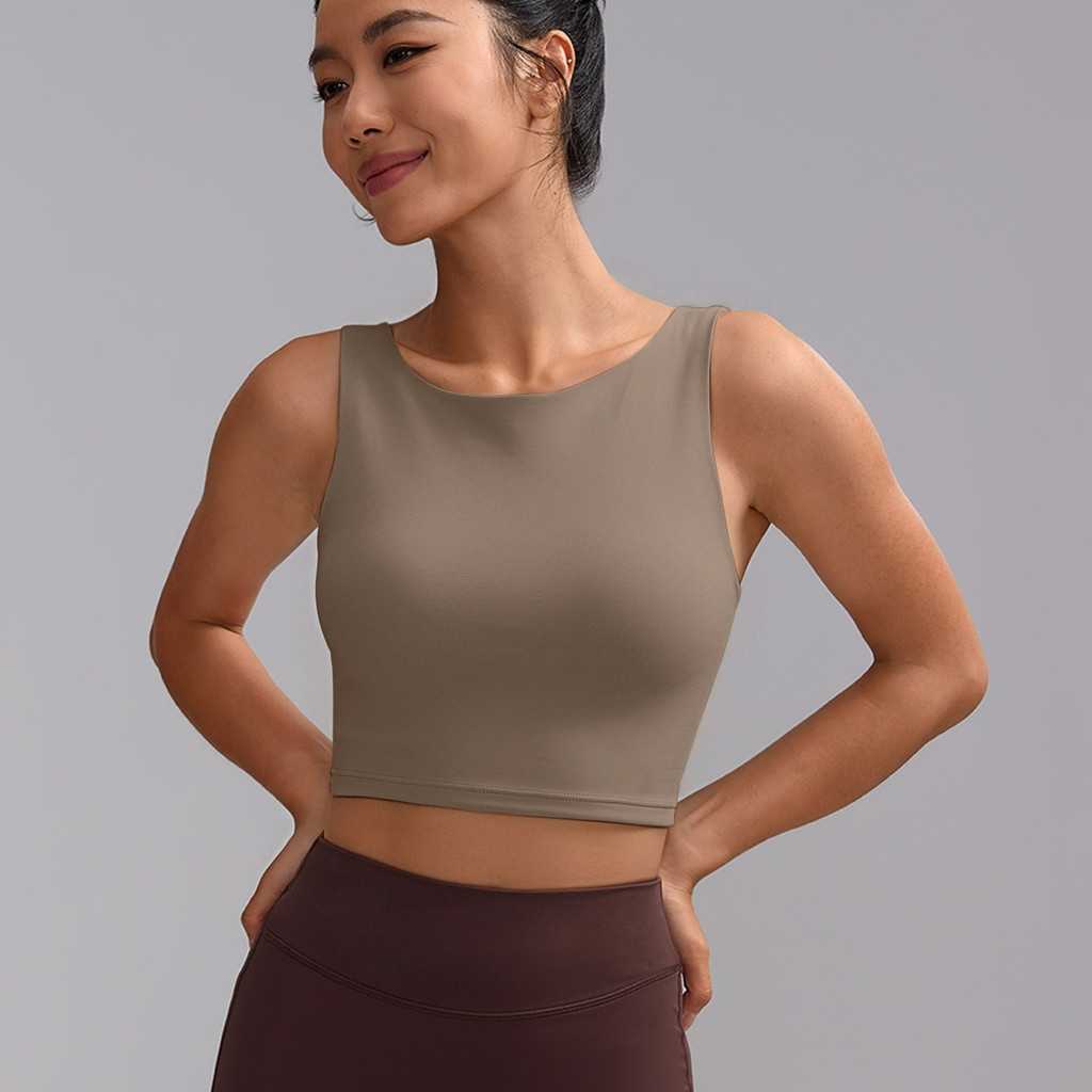 LASYYOGA (เบาะ) กีฬาคอเรือความงามกลับ Slimming Quick Dry แขนกุด Tank Top Pilates Commuter