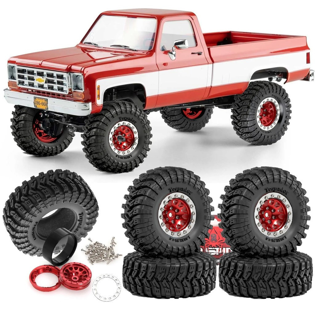 4pcs 1.3 "70 มม.โลหะ Beadlock ล้อ 7 มม.Hex และยางสําหรับ 1/18 1/24 FCX24 FCX18 FCX24M TRX4M SCX24 AX