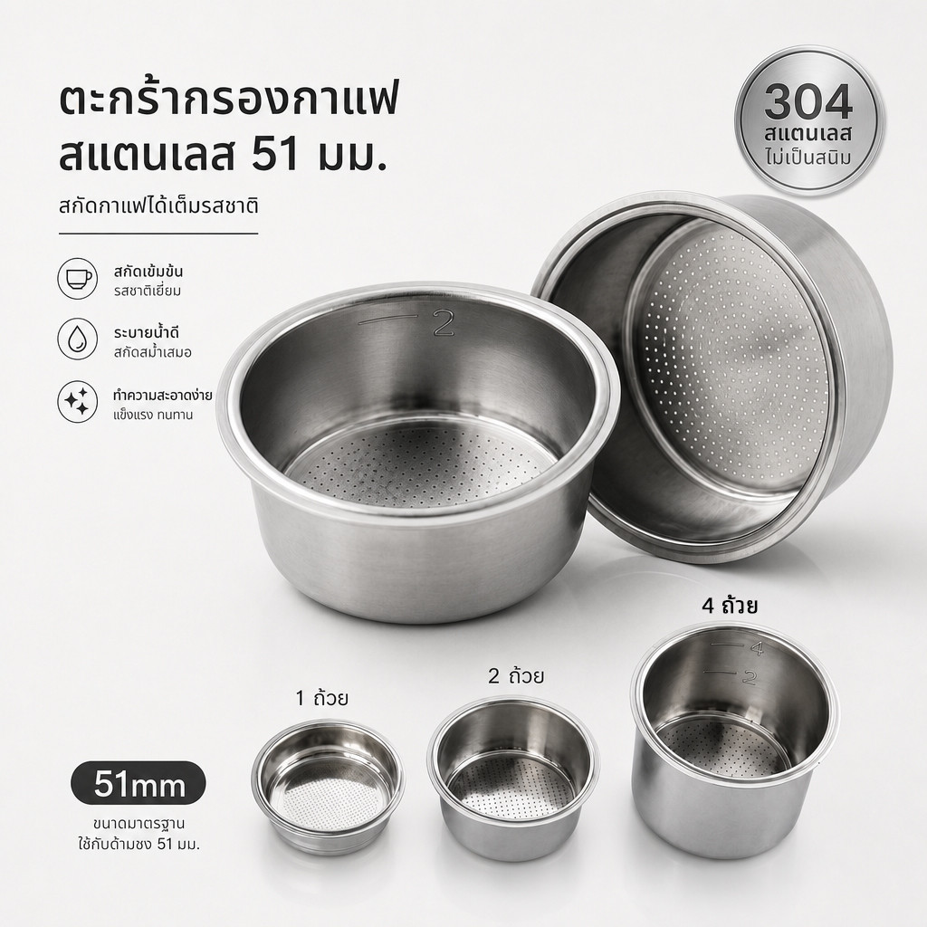 【จัดส่งที่รวดเร็ว】ตะกร้ากรองกาแฟ 51mm. ถ้วย ถ้วยตาบอด สําหรับเครื่องชงกาแฟ