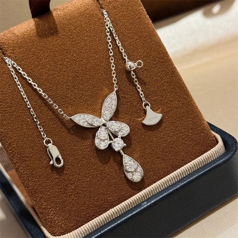 LVT1 สร้อยคอจี้รูปผีเสื้อเครื่องประดับเงินแท้ 925 3A Cubic Zirconia Party สร้อยคอ