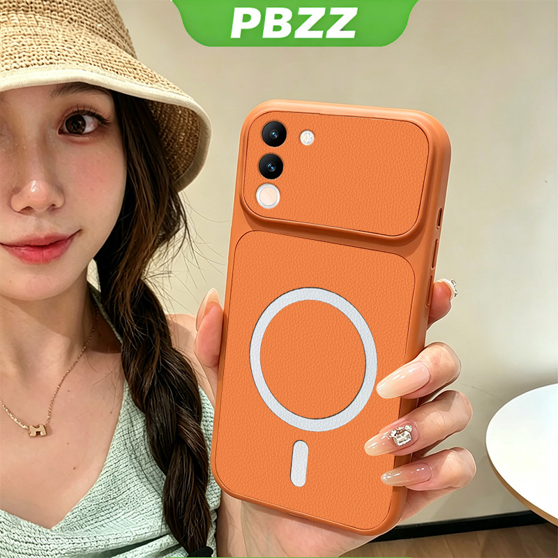 สําหรับ VIVO V29 v27 V27E V29E V29 PRO y100 5G เคสโทรศัพท์ Softcase ซิลิโคนกันกระแทกใหม่ออกแบบความงามแม่เหล็กน่ารักสีส้มสําหรับสาว KNBS01