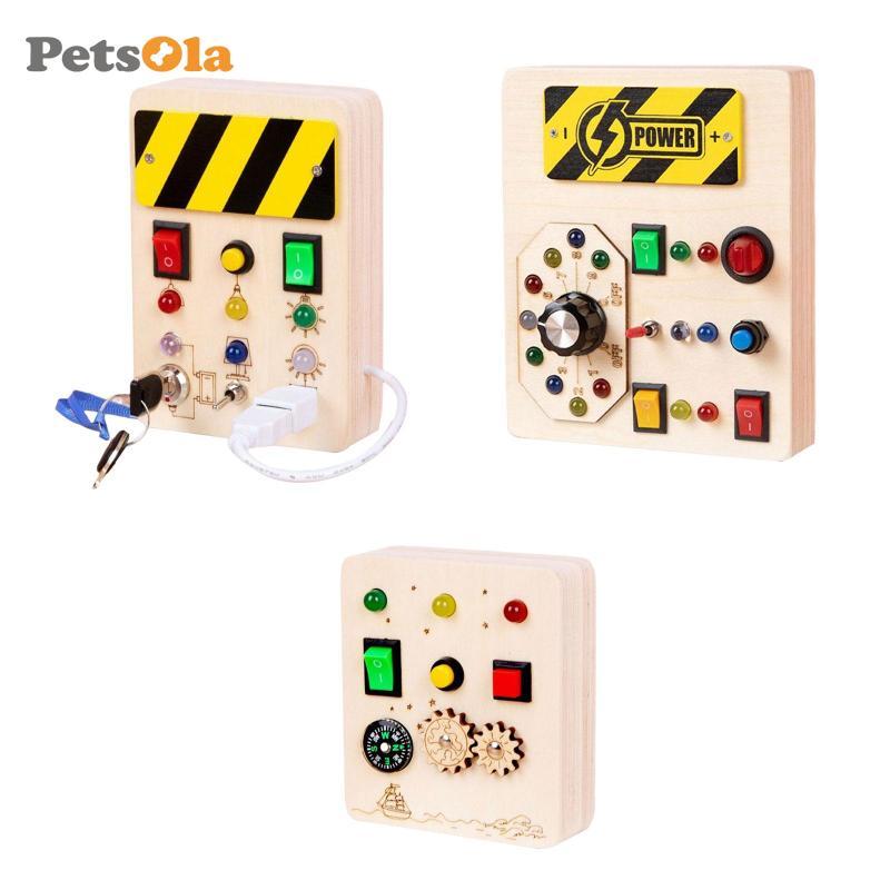 [PETSOLA] Busy Board Montessori Busy Board พร้อมปุ่ม LED Switch Board กิจกรรมสําหรับของขวัญวันเกิดกา