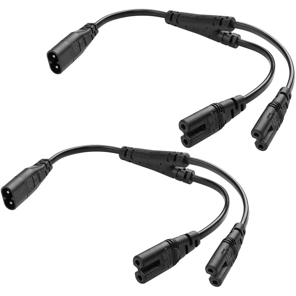 2 แพ็ค 1 ใน 2 Out IEC320 C8 ถึง 2 C7 Y Splitter Power Adapter Cable,Dual 8 รูป C7 ซ็อกเก็ตหญิง IEC32