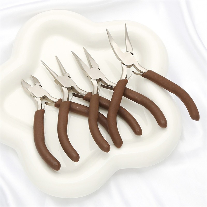 RUN Jewelry Making Pliers Compact Brown Grip Tool for Beading Detail Work