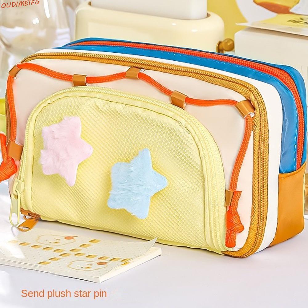 OUDIMEIFG Y2K Star กระเป๋าเครื่องเขียน, 7 Multilayer Desktop Storage กล่องดินสอเกาหลี,หวานขนาดใหญ่คว