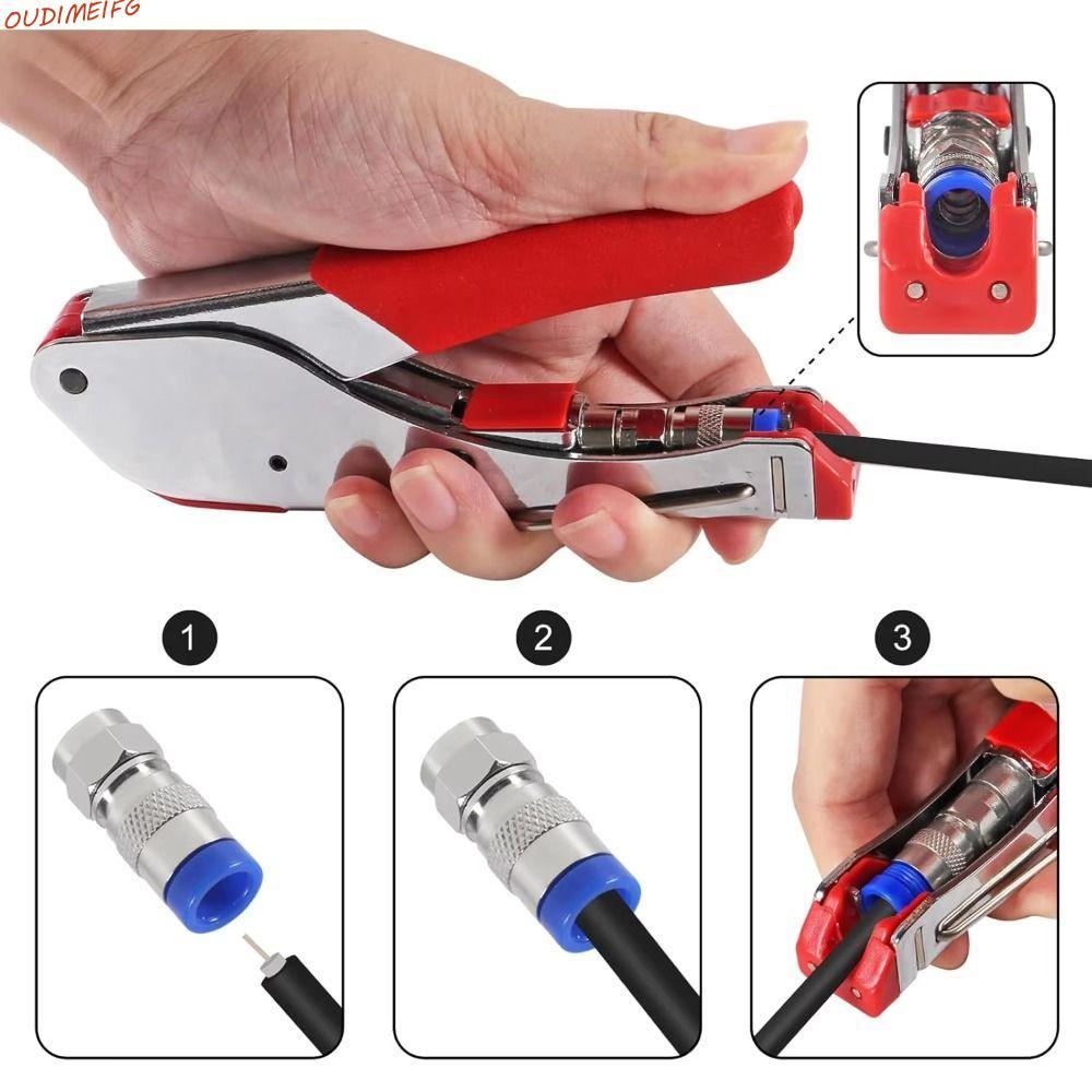 OUDIFG Coax Cable Crimper, เหล็กคาร์บอนทนต่อการสึกหรอ Wire Stripper ชุดเครื่องมือ, Multifunctional F
