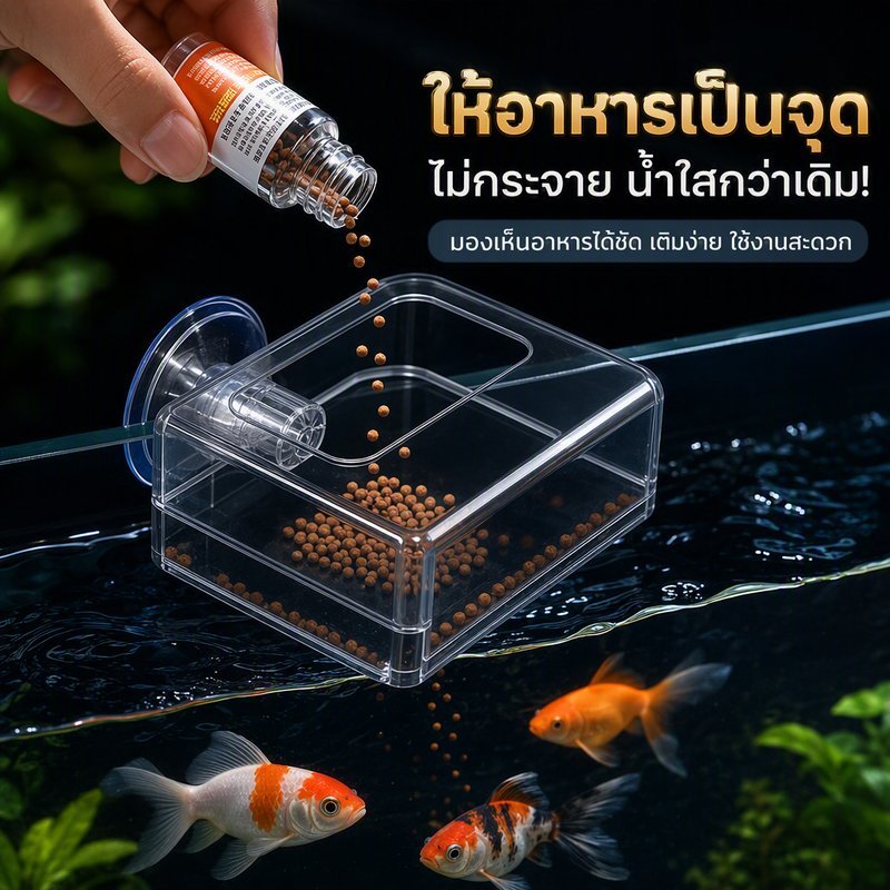ที่ให้อาหารปลา อะคริลิคใส วงแหวนให้อาหารตู้ปลา ควบคุมจุดให้อาหาร กันอาหารกระจาย
