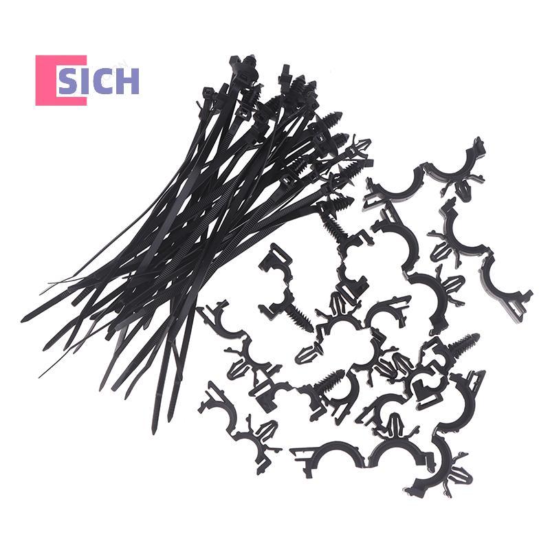 [Sich] 45 ชิ้น Push Mount Cable Zip Tie พร้อมคลิปรูลวดรถยนต์ Universal Car Cable คลิป Self Loing Fas