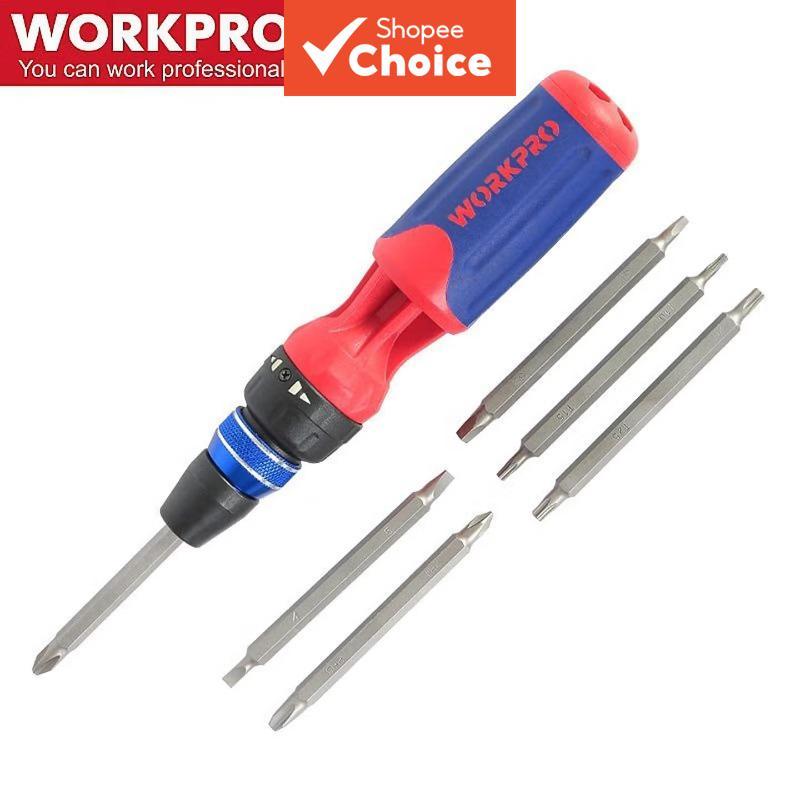 One Set WORKPRO 12-In-1 Ratcheting ไขควง S2 Bits 1/4 นิ้ว Hex Ergonomic Honeycomb Grip WP221063