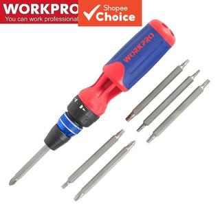 One Set WORKPRO 12-In-1 Ratcheting ไขควง S2 Bits 1/4 นิ้ว Hex Ergonomic Honeycomb Grip WP221063