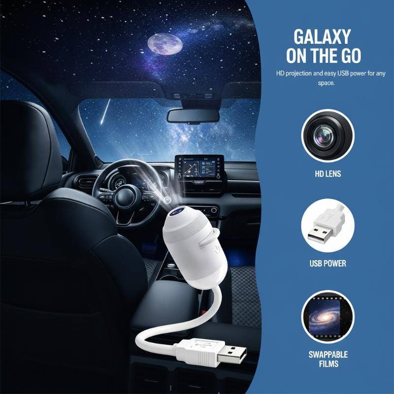FG USB Car Galaxy Star Roof Projector 360° ปรับแสงโดยรอบโรแมนติกสําหรับวันที่คู่ตกแต่งภายในรถยนต์ ชั