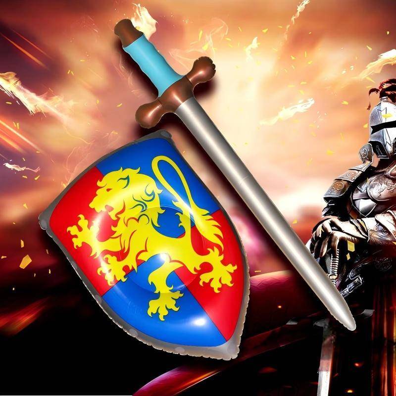 [San] Inflatable และ Shield Knight Party Favors Set Blow Up Medieval Shield สําหรับ Prince Party Fav