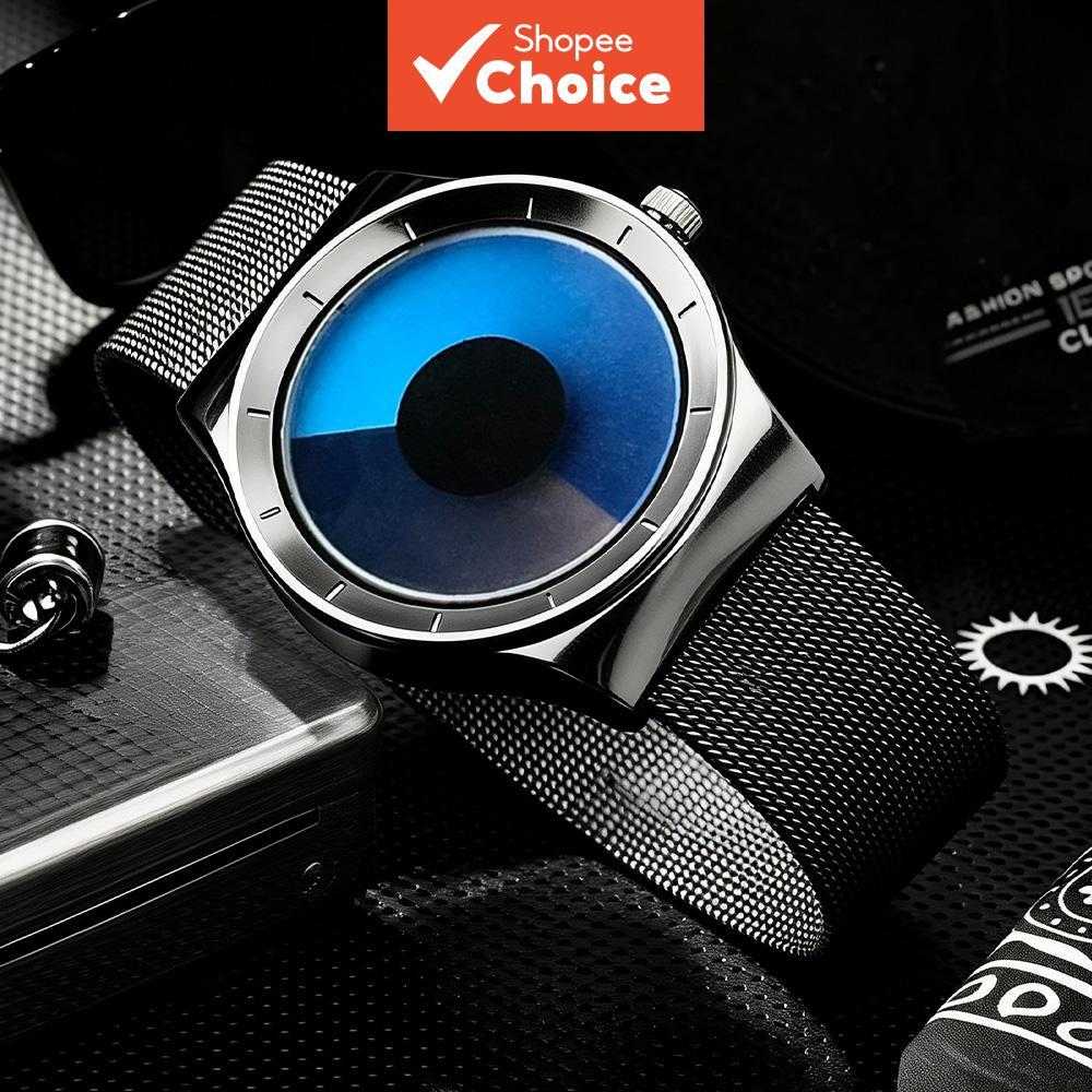 Minimalist Men Quartz Watch Blue-black Gradient No-hand Tech Dress Event Party Gift