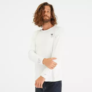 Decathlon Men’S UV Protection Long-Sleeved Surf T-Shirt Upf50+ เสื้อยืดใส่โต้คลื่นแขนยาว กันยูวี สำหรับผู้ชาย - White