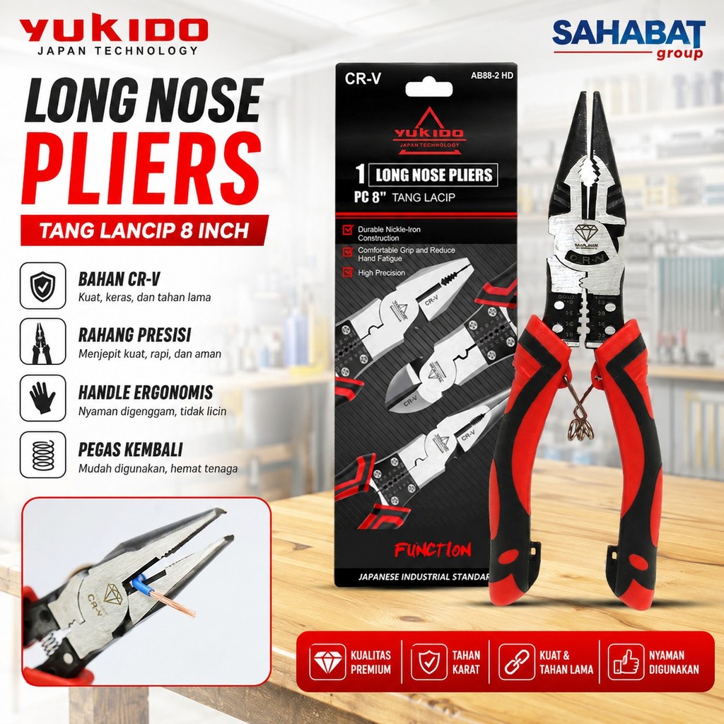 PREMIUM YUKIDO คีมปากแหลมมัลติฟังก์ชั่น 8 นิ้ว - AB88-2Hd
