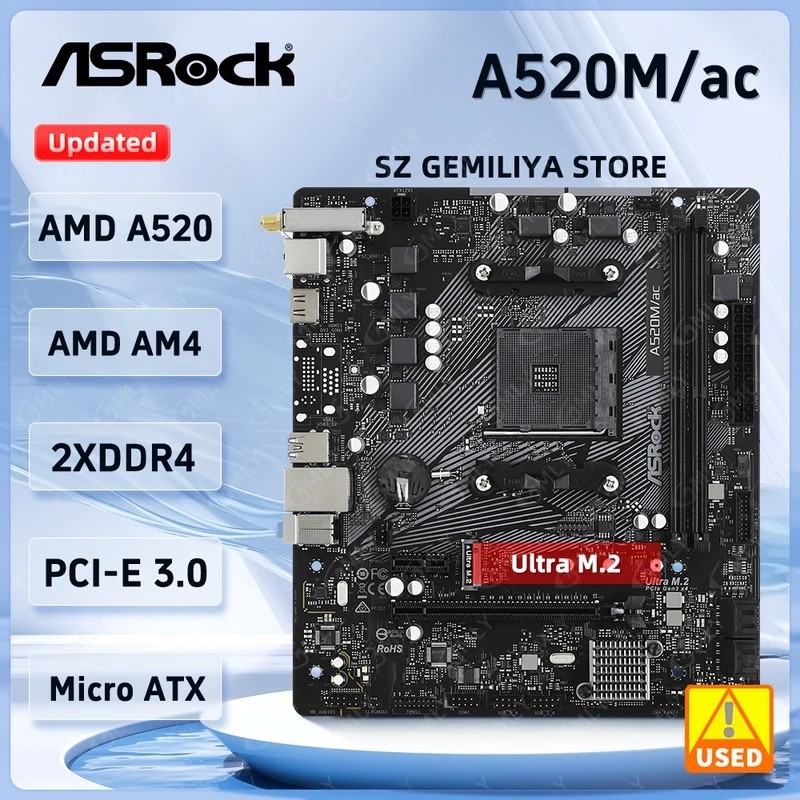 ASROCK A520 A520M เมนบอร์ด A520M/AC ซ็อกเก็ตเมนบอร์ด AM4 DDR4 64GB Micro ATX รองรับ 5600 5800 4700 3