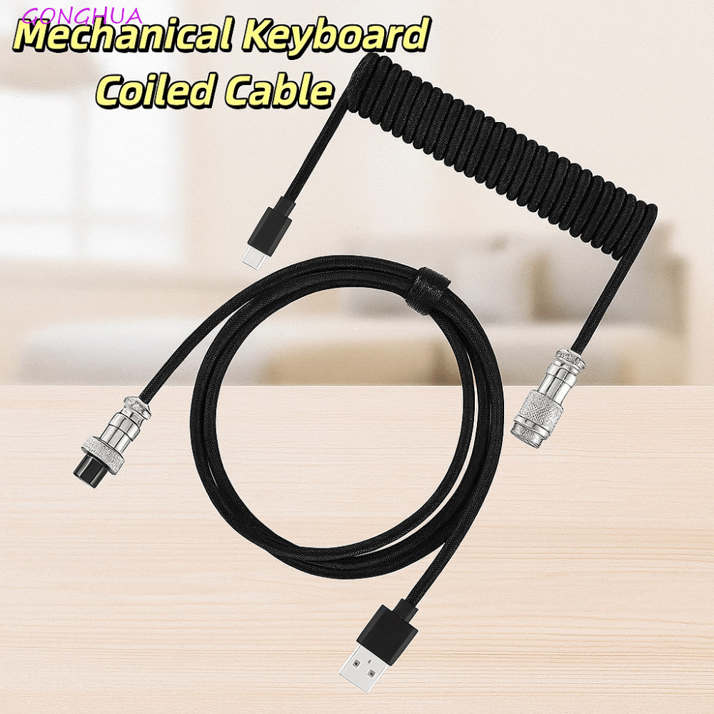 GONGHUA Mechanical Keyboard Coiled Cable, Coiled Design USB a To Type C Mechanical Keyboard Type C สาย USB, ขั้วต่อที่ถอดออกได้ USB Port a Mechanical Keyboard Coiling Cord