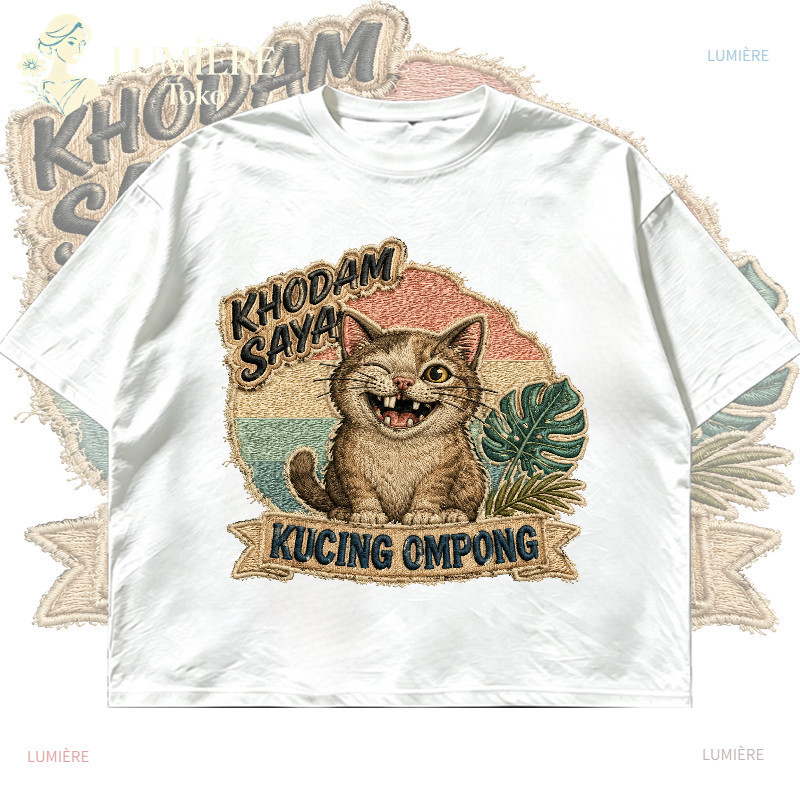 ร้านลูมิÈRE|เสื้อยืดทรงกล่องขนาดใหญ่แขนสั้นผู้หญิงพร้อมแมว khodam motif, ompong meme viral 2026
