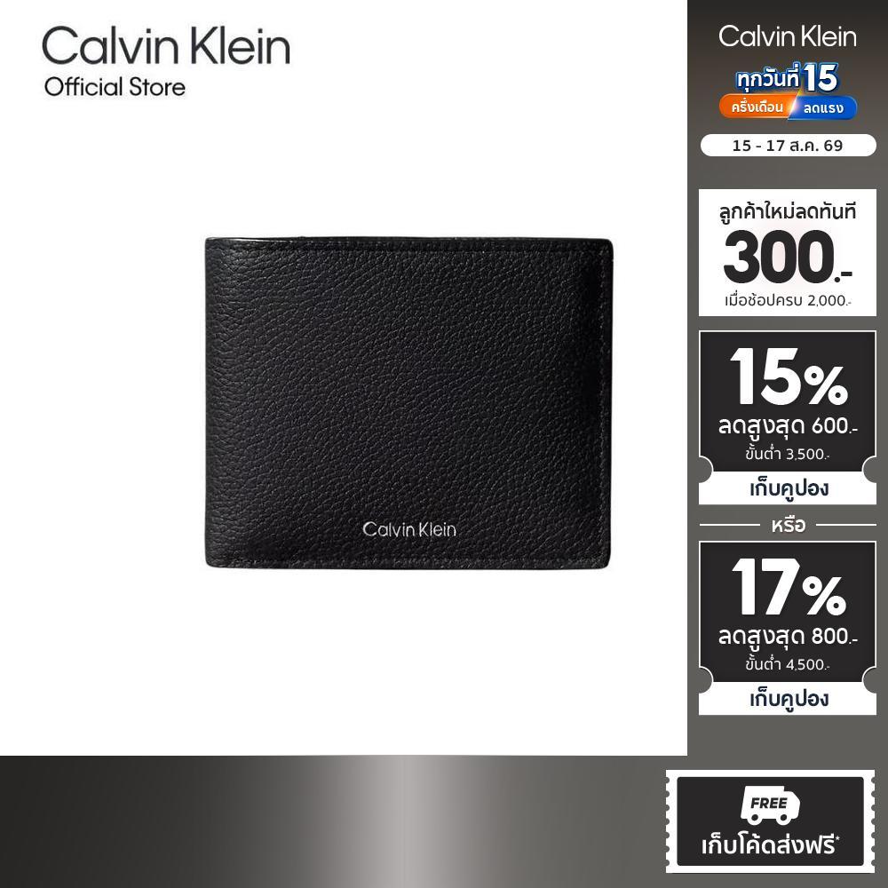 CALVIN KLEIN กระเป๋าสตางค์ผู้ชายหนังแท้ Embossed Logo Billfold Coin Wallet รุ่น 4D1138G UB1-สีดำ