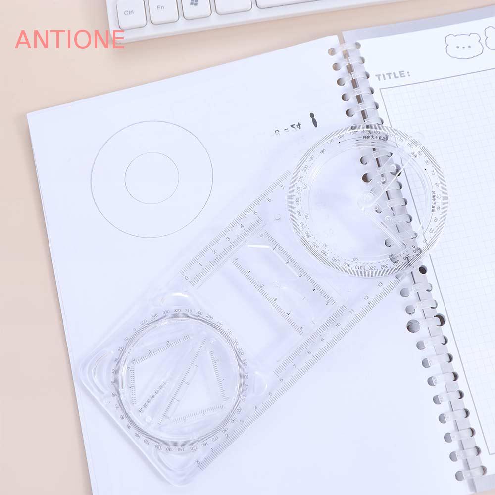 ไม้บรรทัดวาดรูป ANTIONE มัลติฟังก์ชั่น 360 ° ไม้บรรทัดเรขาคณิตที่สามารถเคลื่อนย้ายสถาปัตยกรรมโปร่งใสกิจกรรมมุมพลาสติกวาดแม่แบบเด็กนักเรียน