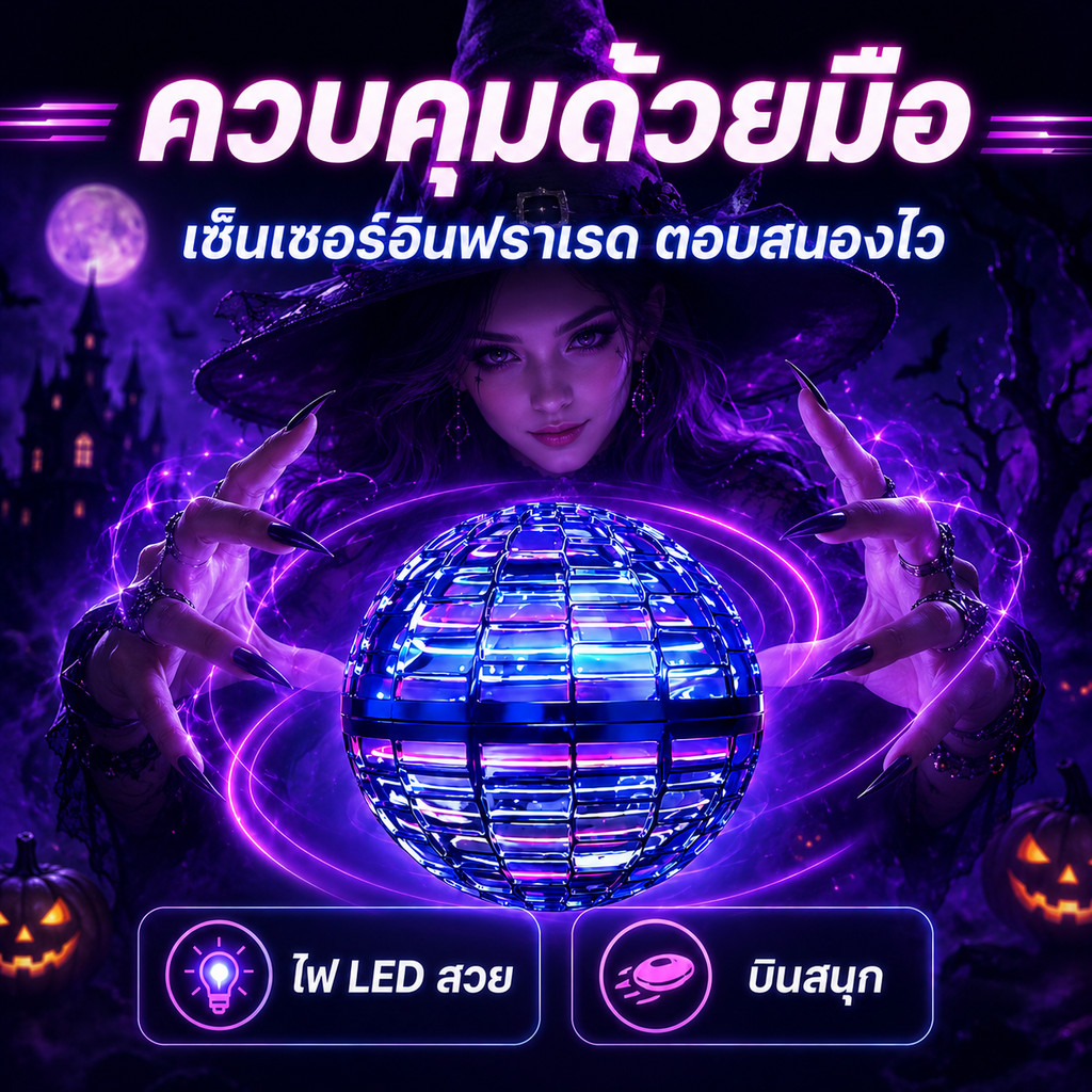 ของเล่นฮาโลวีน ลูกบอลบิน UFO ของเล่นบินมหัศจรรย์ พร้อมรีโมทคอนโทรล ไฟ LED ของขวัญฮาโลวีน ของเล่นเด็ก