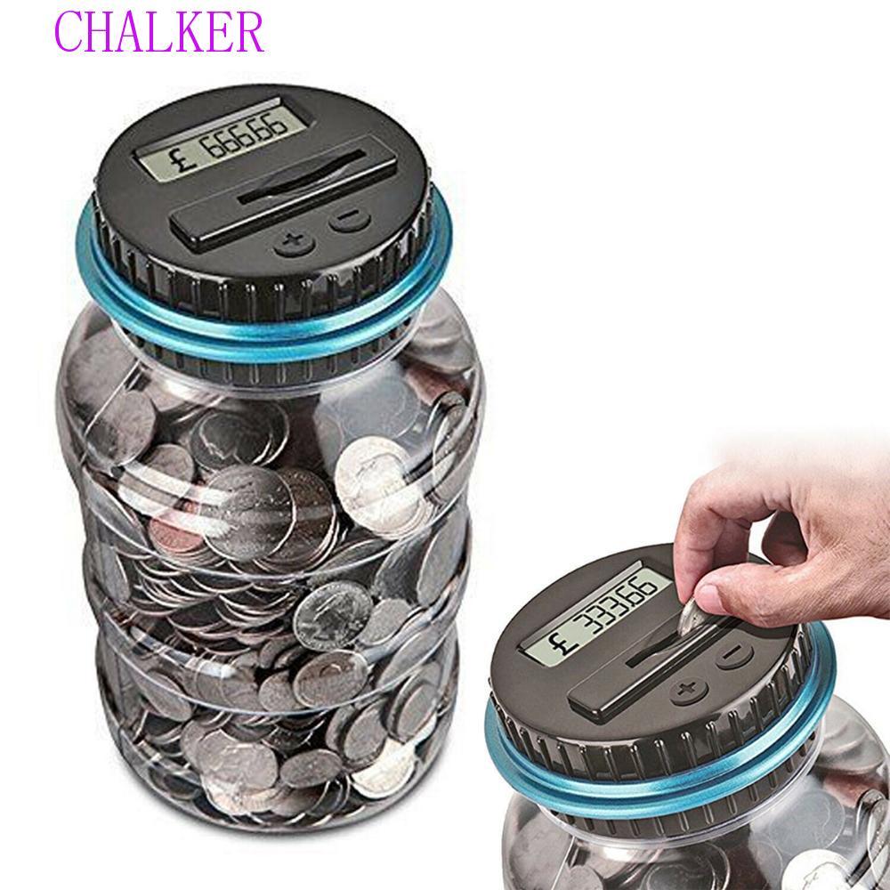 CHALKER เหรียญเคาน์เตอร์ 1.5 ลิตรอัตโนมัติดิจิตอลจอแสดงผล LCD เหรียญนับ Jar