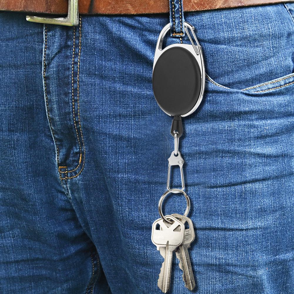 [Julia1.th] Key Ring Reel Retractable 2X Black Lanyard ID Card Holder