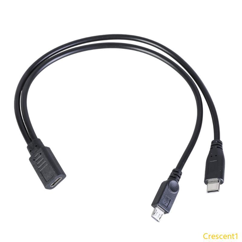 Crescent1 USB C ถึง Double Output Cable Type C Female to MicroUSB และ Type C สายชาร์จชายสําหรับขับเค