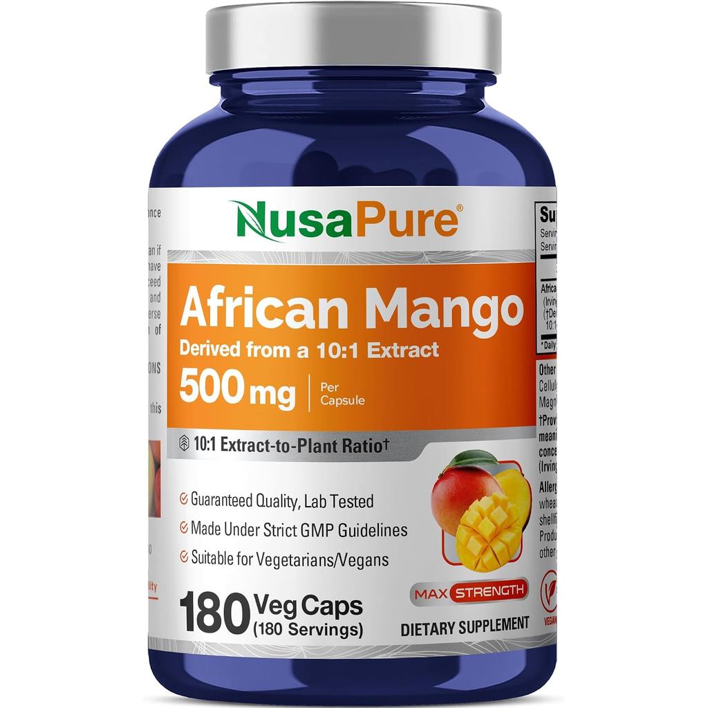 NusaPure African Mango 500 mg, 180 Veg Capsules (ไม่ใช่จีเอ็มโอ, มังสวิรัติ)