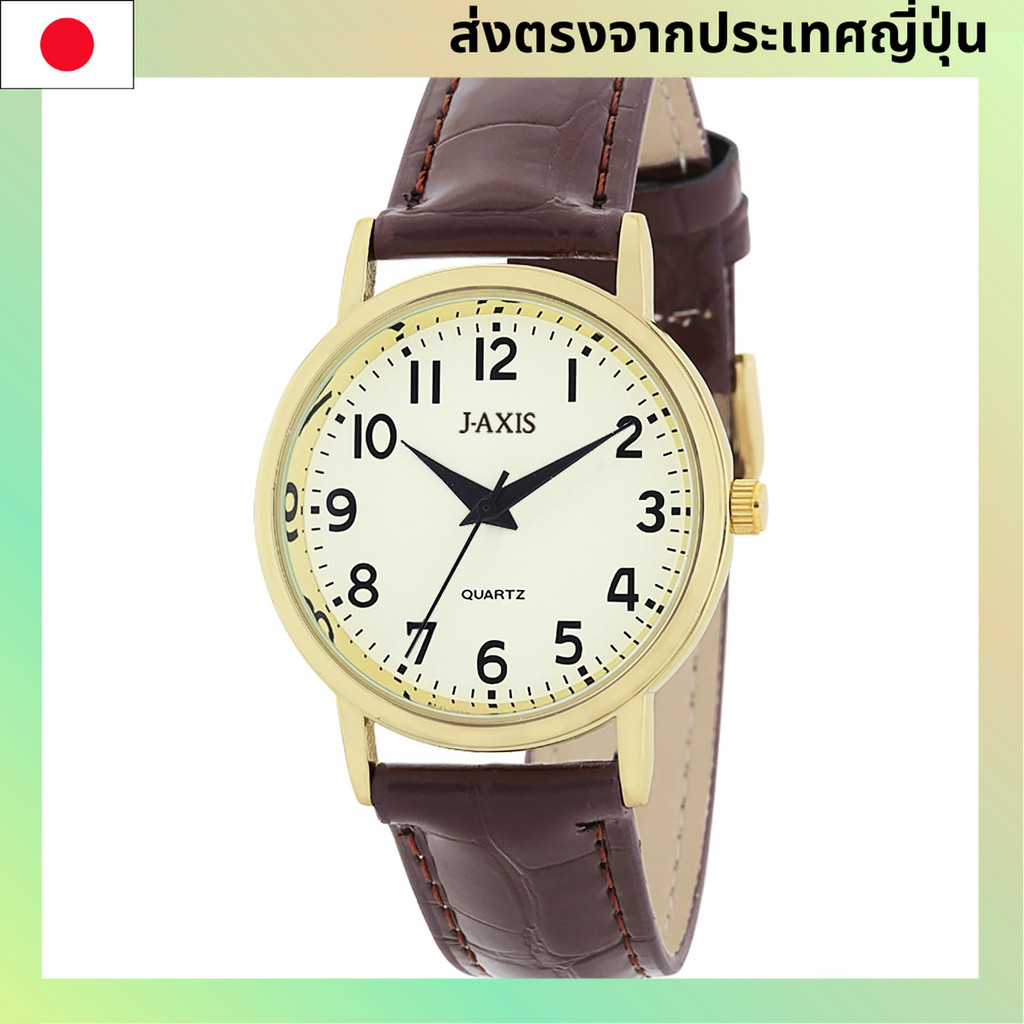 【J-AXIS】นาฬิกาข้อมือผู้ชาย สไตล์แคชชวล สายลายจระเข้สีน้ำตาลทอง หน้าปัดอ่านง่าย เลขอารบิก เรโทร สำหรั
