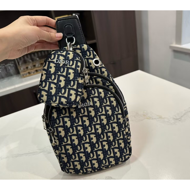 [กล่องของขวัญ] Fashion Di/pradss Two-in-One Chest Bag High-Quality Canvas Retro Men Women Messenger 