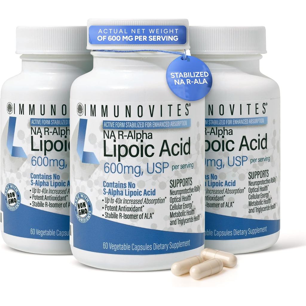 IMMUNOVITES 3-Pack Stabilized R-Alpha Lipoic Acid ((True)) 600mg ต่อเสิร์ฟ [[ & สูงสุด 40x เพิ่มการด