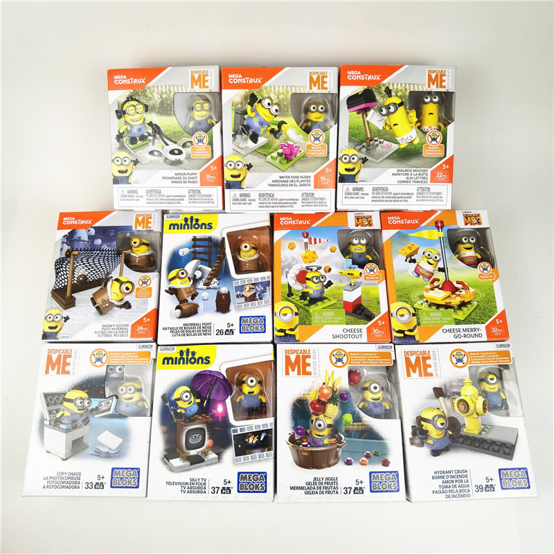 ของแท้ MEGA MEGA Minions Building Blocks Vampire Horror Hot Dog Fruit Fool TV Laboratory Set