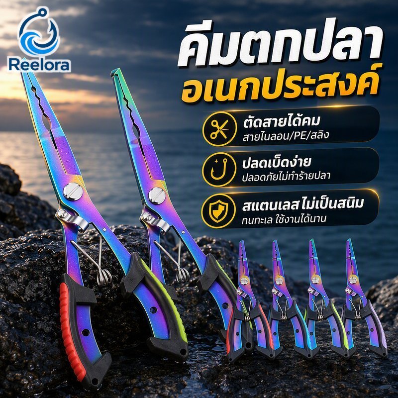 คีมตกปลาสแตนเลสตะขอ น้ํายาล้าง สายตัดสนิมทนไม่ลื่นจับน้ําเค็ม