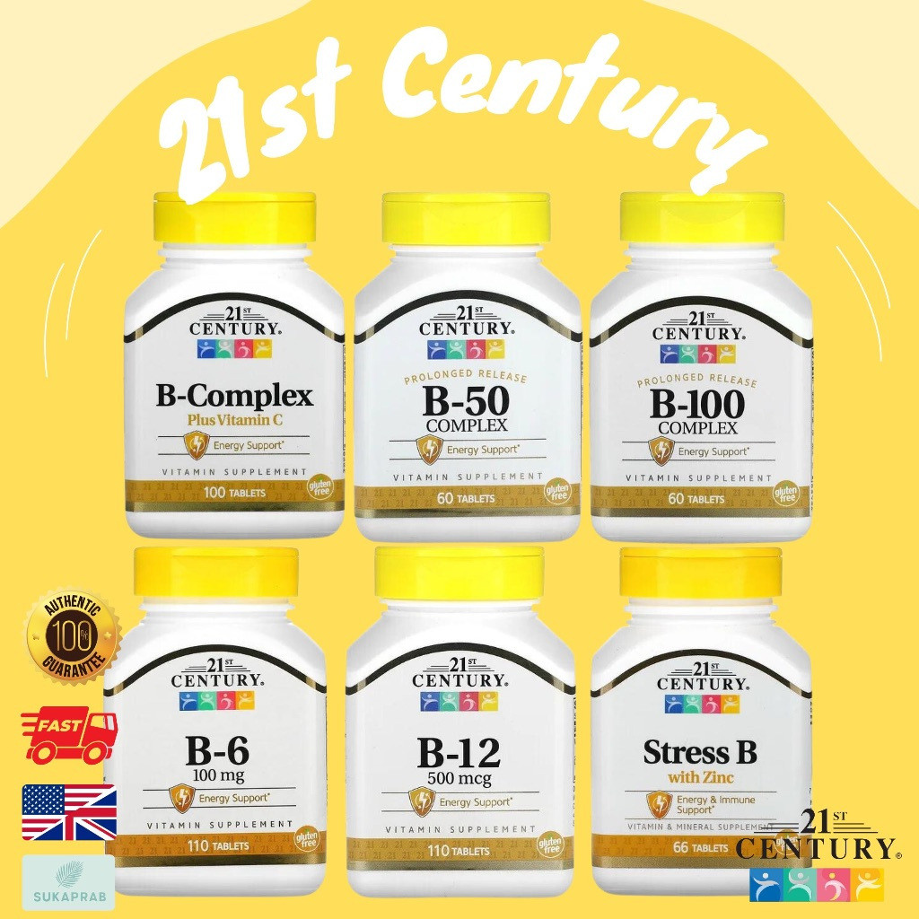 พร้อมส่ง 21st Century B-100 B-50 B-6 Stress B-12 วิตามินบีคอมเพล็กซ์ บํารุงระบบประสาท Puritan