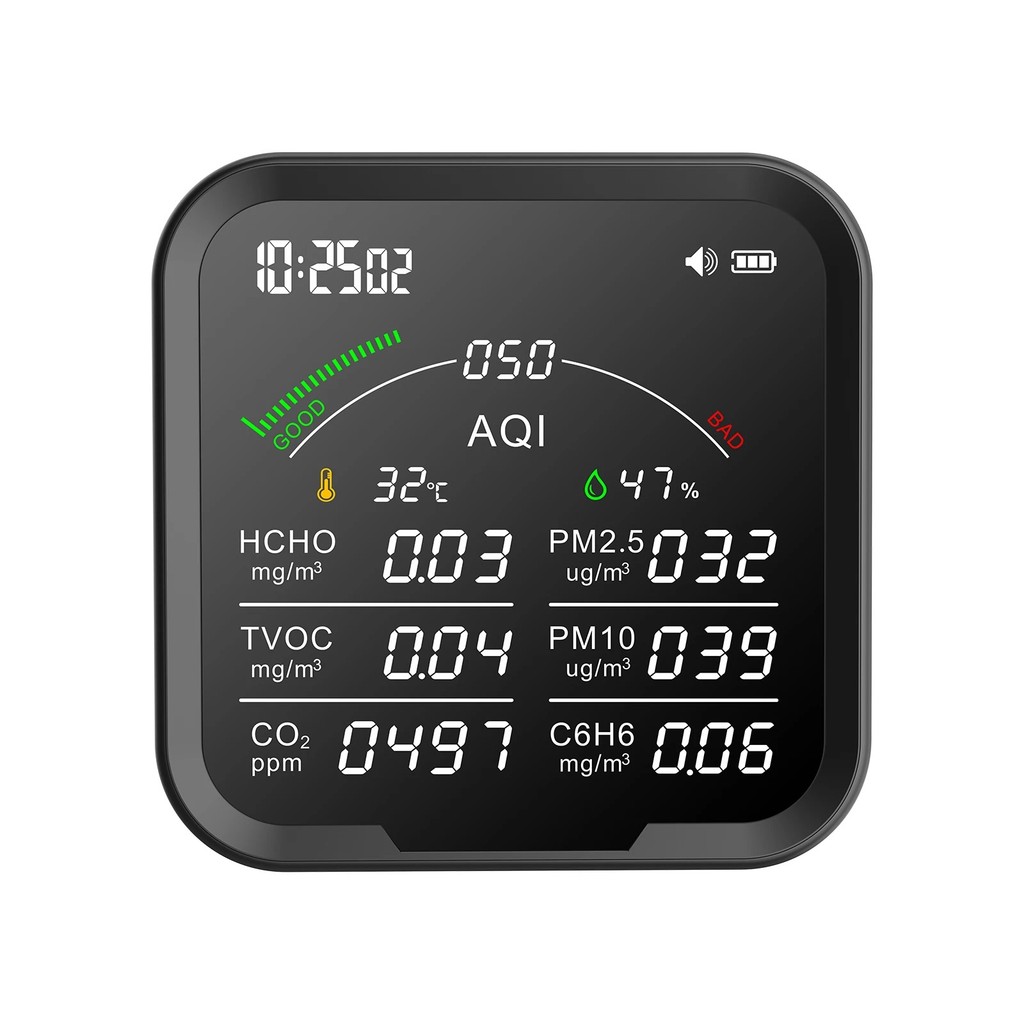 UJUJ PTH9B Air Quality Monitor TVOC Meter CO2 Monitor PM2.5 PM1.0 DeteCtor ความละเอียดสูง CO C6H6 HC