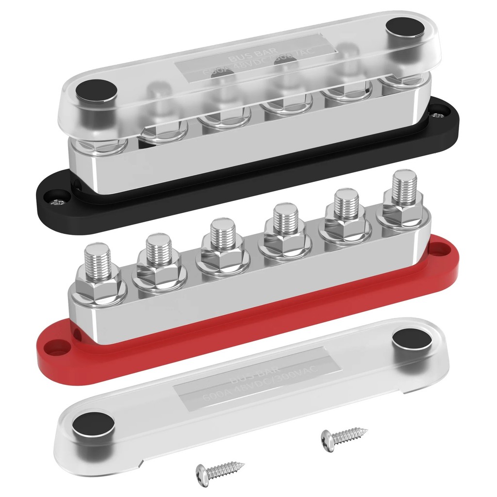 SIKE ANDUFUSE 600A Bus Bar Power Distribution Block 4 X M10 Terminal Studs 48V DC Positive & Ground 
