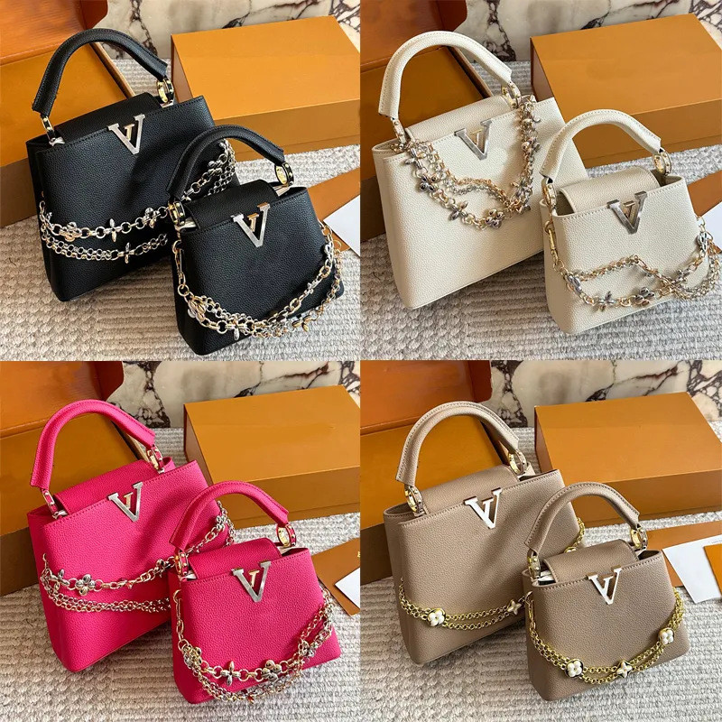 H4LK L+++ New chain shoulder strap crossbody bag, color-blocked lychee pattern four-leaf clover hand