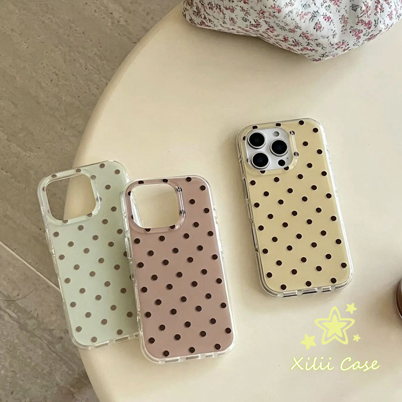 สำหรับIPhone 15 17 air 16 11 14 12 13 Pro Max 7 8 15 16 Plusเคส IMD ลายจุดสีน้ำตาล สีครีม สไตล์มินิมอล ป้องกันกระแทก