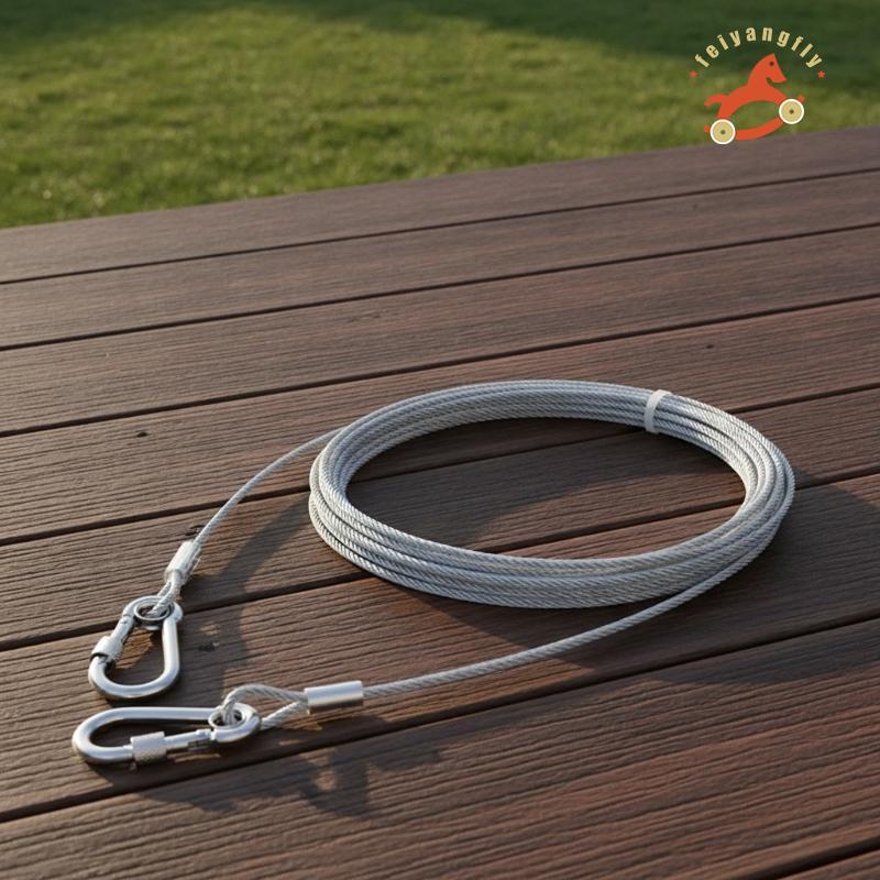 [SW] 2 ชิ้น Double-headed Dog Tie Out Cable Tangle ฟรีเหล็กสายจูงสัตว์เลี้ยงเชือกโลหะที่ทนทาน Bule ส