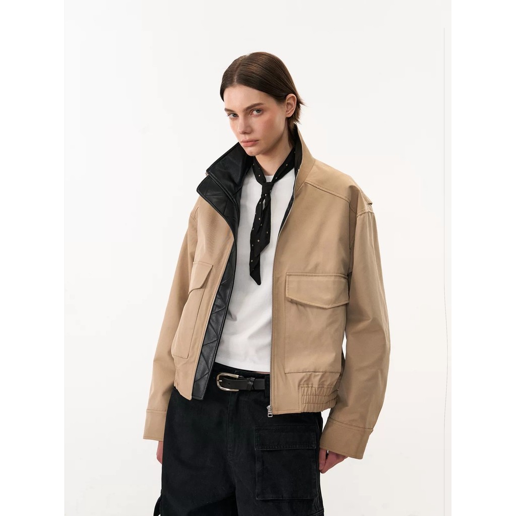 Stand Collar Barn Jacket Three-Proof Stiff Wide Short Wide Bahn Style cleanfit Casual Jacket