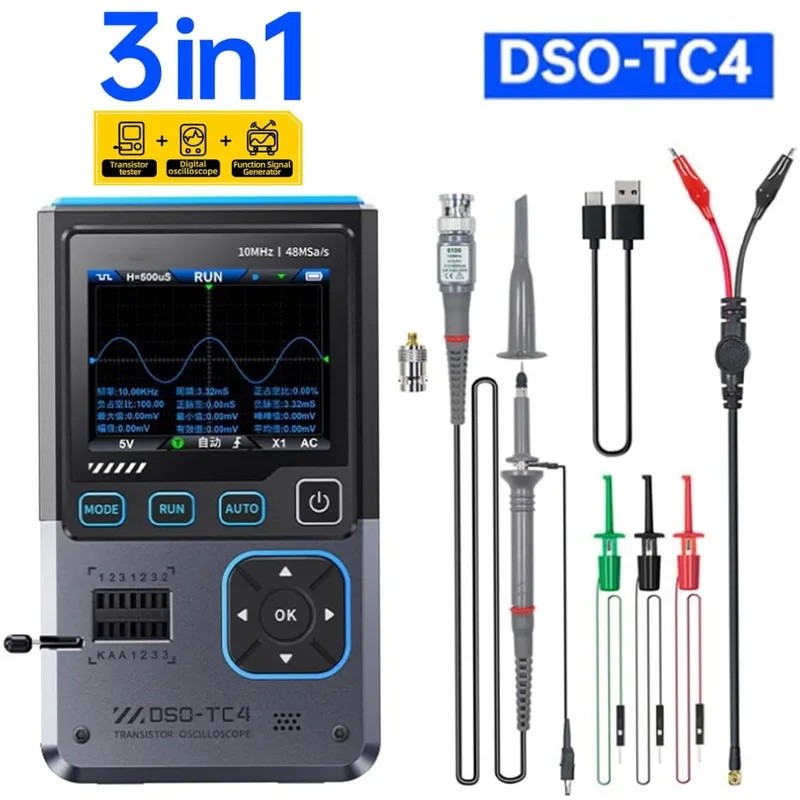 Y47P FNIRSI DSO-TC4 เครื่องทดสอบทรานซิสเตอร์ Digital Oscilloscope DDS เครื่องกําเนิดสัญญาณ 3 ใน 1,10