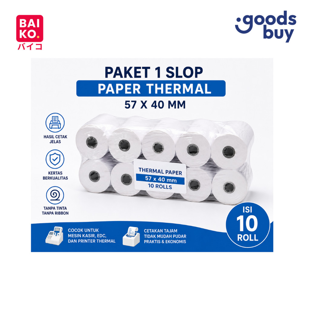 1 แพ็คเกจ Slop - กระดาษเทอร์มอล Javana 57x40mm (เนื้อหา 10 ม้วน)