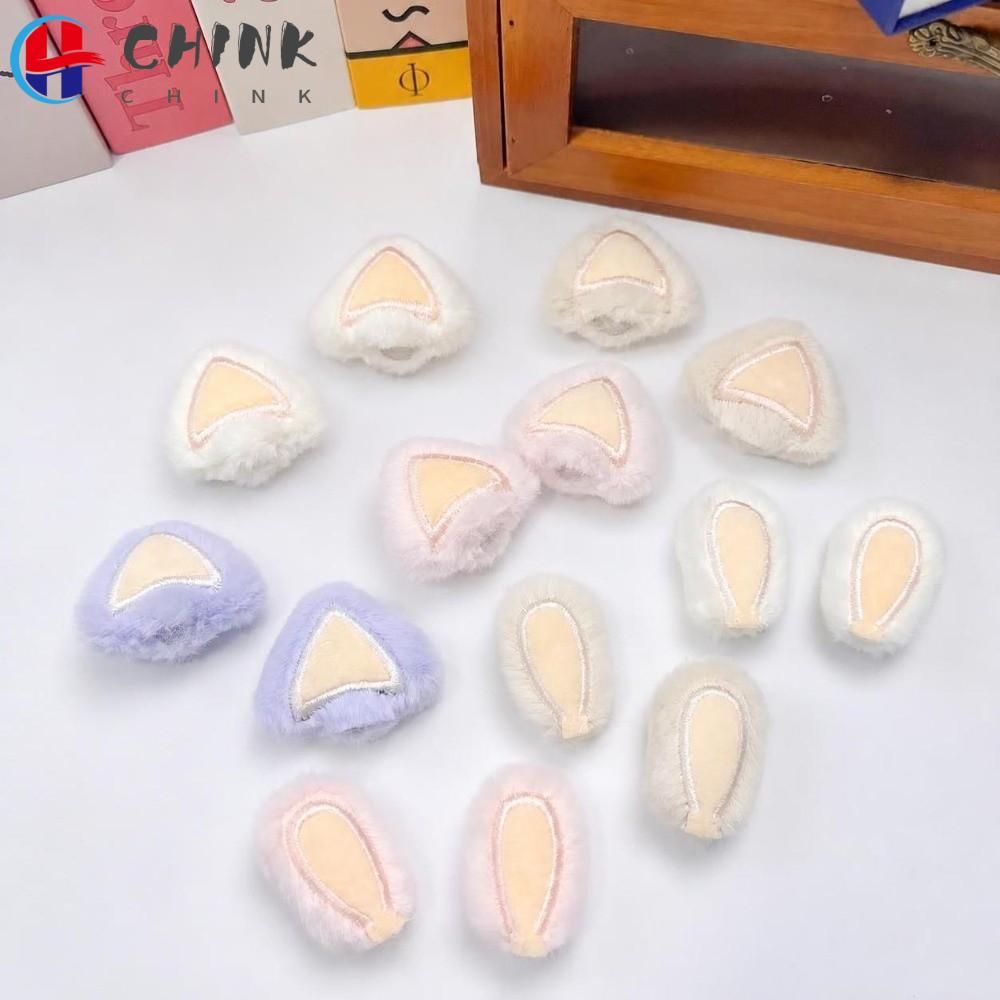 CHINK 2PCS Furry Rabbit Ears, Soft Plush Fluffy Plush Cat Ears, น่ารักการ์ตูนตกแต่งแพทช์สําหรับหมวกแ