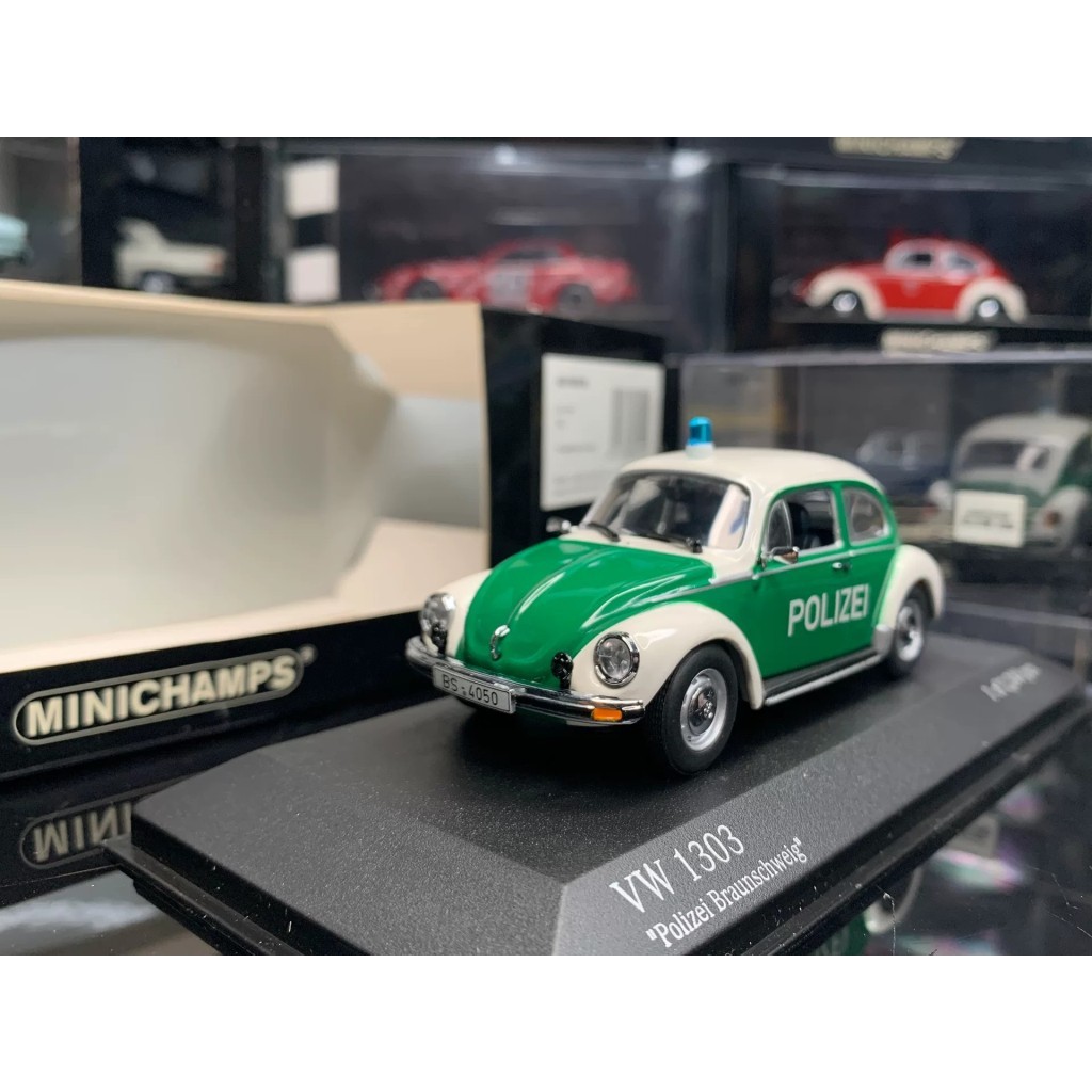 [คลังสินค้าพร้อม] Mini Cut 1/43 Volkswagen Beetle VW 1303 ตํารวจเยอรมัน Brenrik รถตํารวจ 1972 สไตล์ 