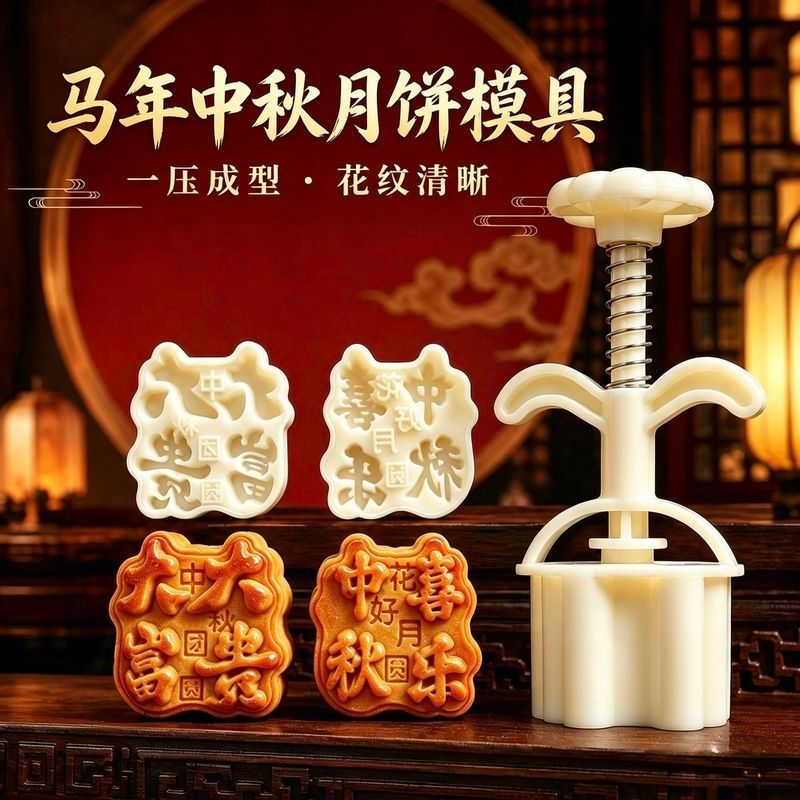 Mooncake Mold2026年马年大富大贵月饼模具中秋绿豆糕广式月饼手压7& 5g广式磨具Moon Cake Mould Baking Household Bean Paste Cake Pri