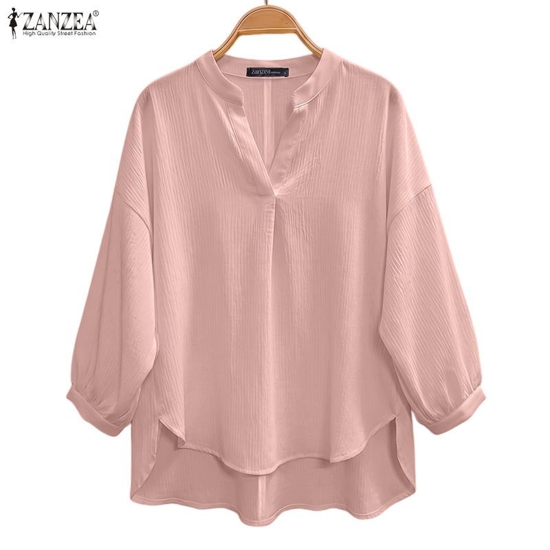 ZANZEA เสื้อเบลาส์คอวีแขนยาวสูงเกาหลีสําหรับผู้หญิง