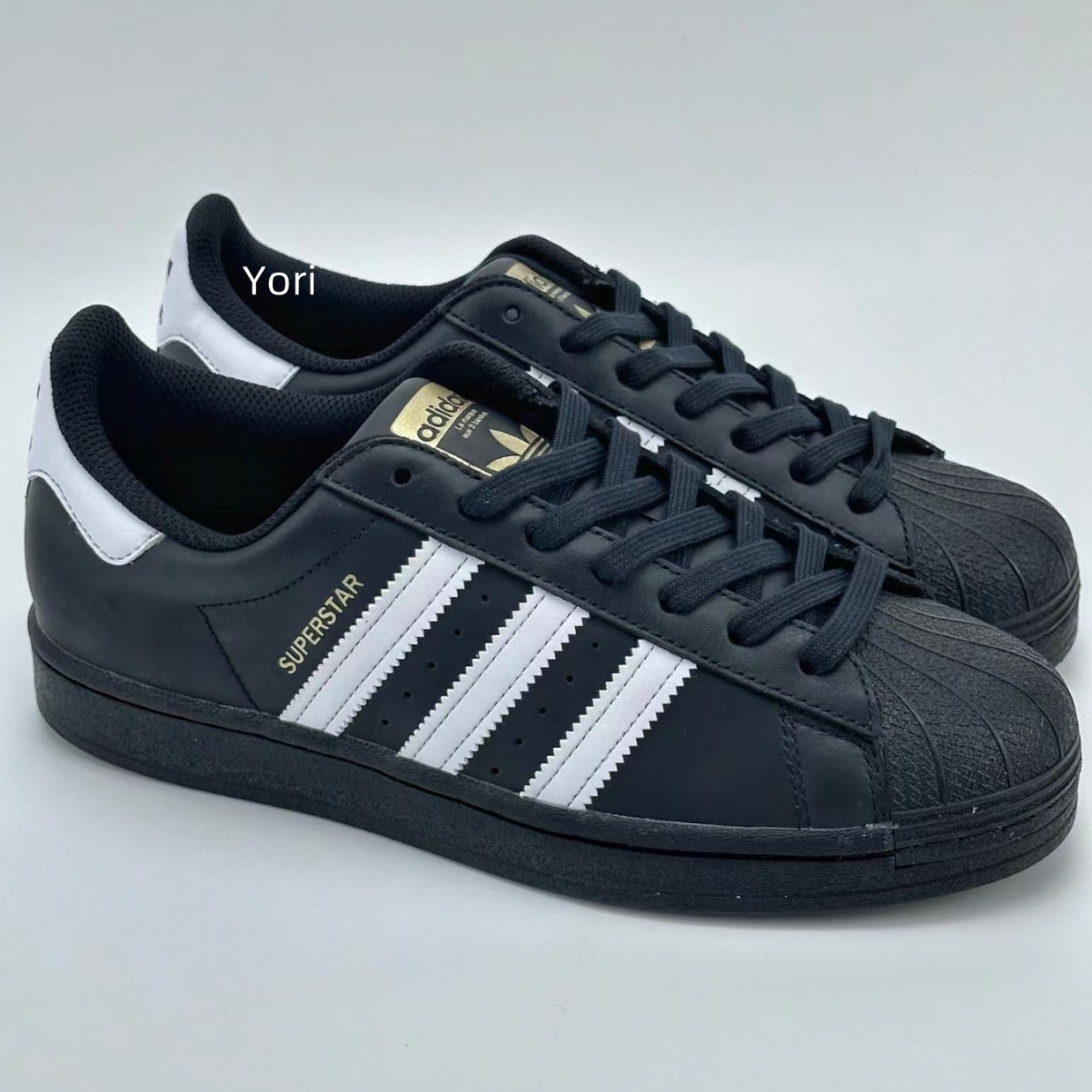 [คลังสินค้าพร้อมจัดส่งฟรี]ADIDAS ORIGINALS SUPERSTAR Black White Gold Label Retro Shell Toe Leather 