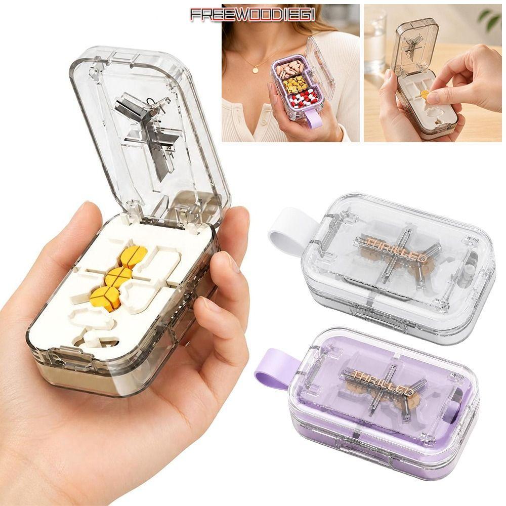 FREEWOODIEGI Quartering Pill Cutter, Moisture-proof Multi Grids Pill Cutter กล่องเก็บ,แบบพกพาฝุ่นยาต