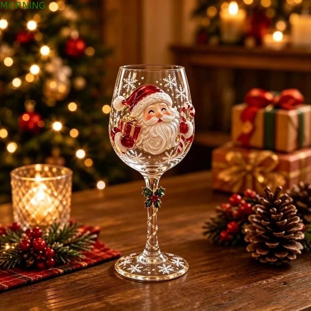 MORNING แก้วคริสต์มาส, Elk Snowman Clear Stemmed Cup, อุปกรณ์เทศกาล Santa Claus 3D Creative โปร่งใส Xmas นูนถ้วยของขวัญ